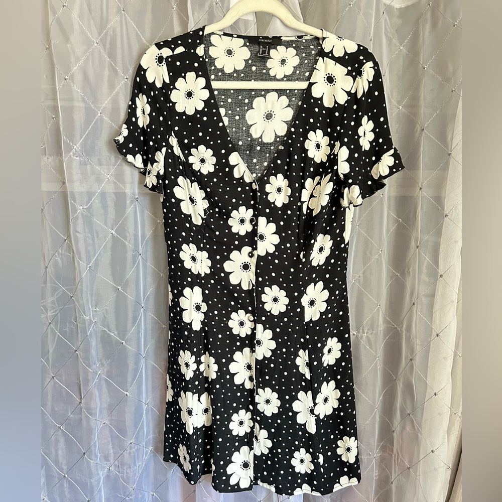 Black and White Mini Dress with poppy flower print